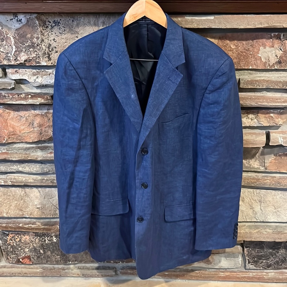 Haspel 100% Linen Navy Three-Button Blazer